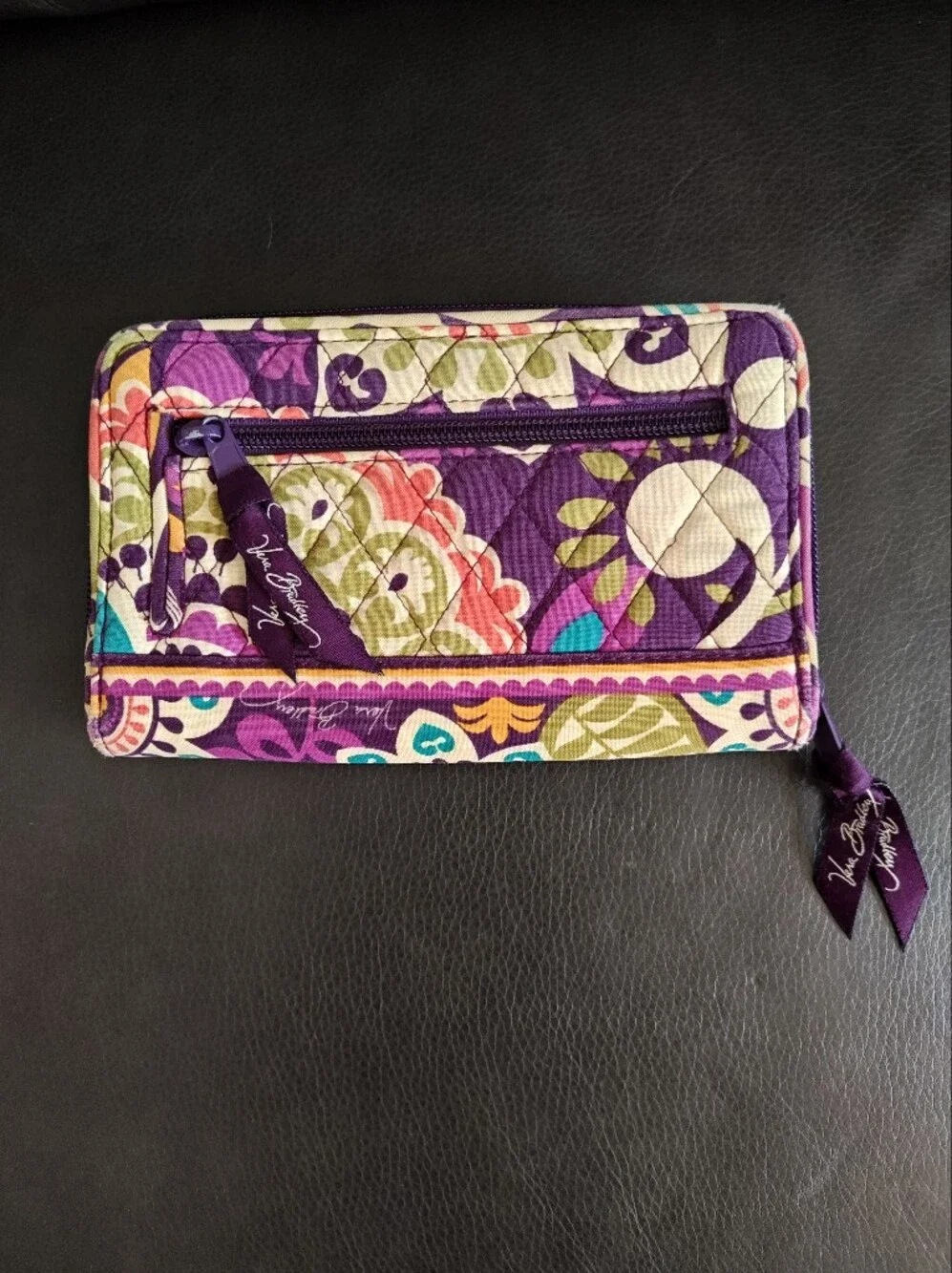Vera Bradley Quilted Zip Wallet in Purple & Green Floral - Picture 2 of 5